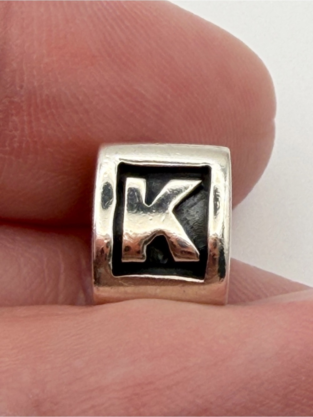 Pandora Sterling Silver Letter K Block Bead - RETIRED 2015